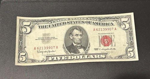 1963 red seal dollar - seal, $5